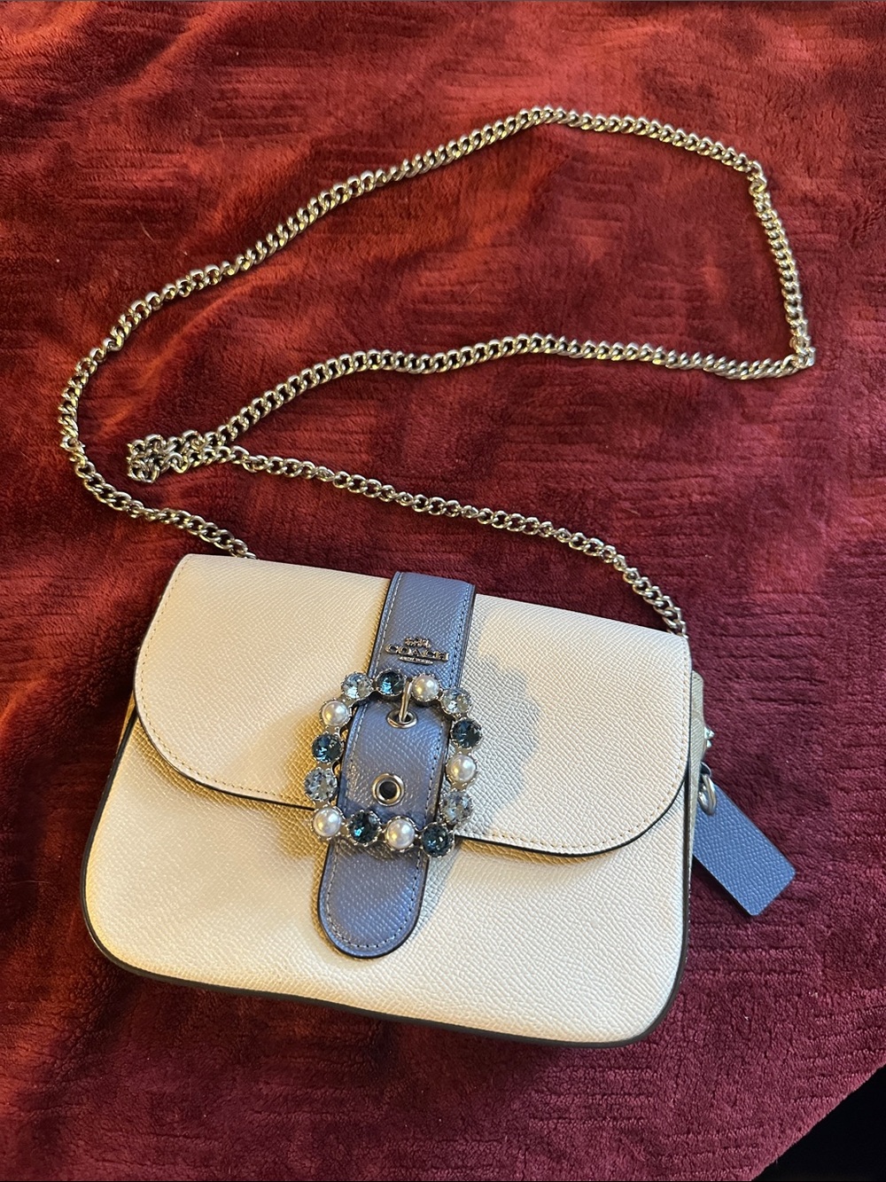 Coach Ivory and Lavender Chain Crossbody with Jeweled Buckle